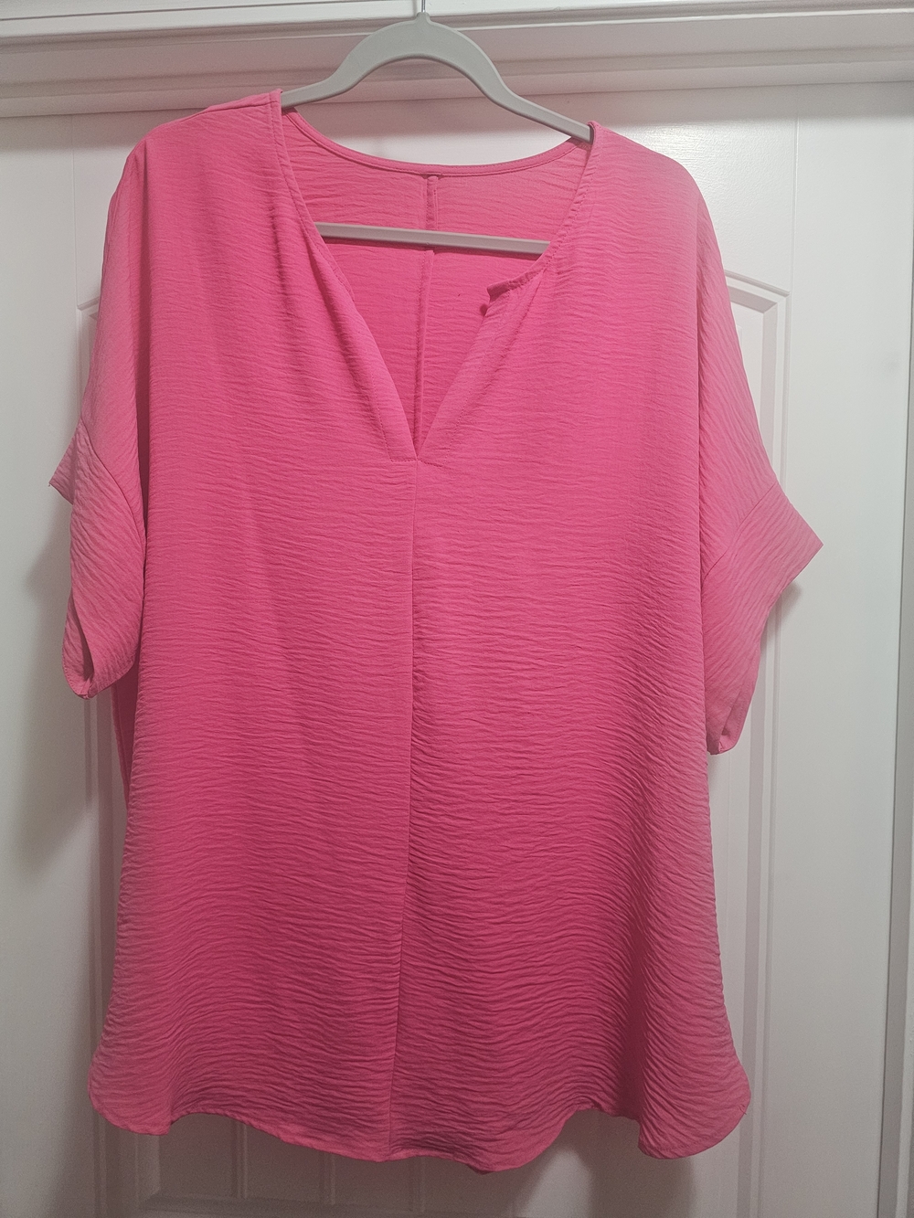 Boutique Hot Pink V-Neck Short Sleeve Blouse